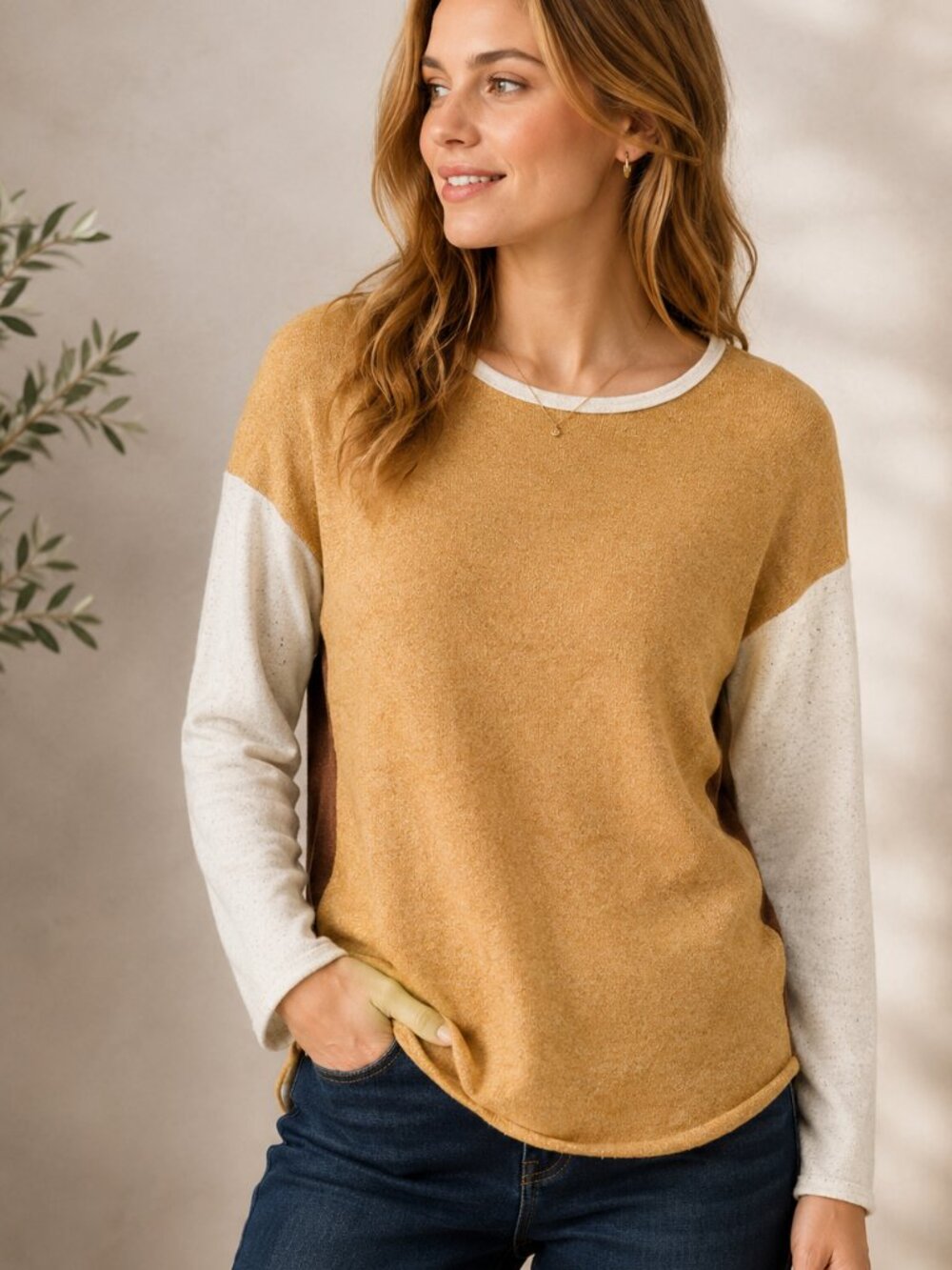 Smartwool Shadow Pine Merino Wool Colorblock Sweater Cream Gold Brown S